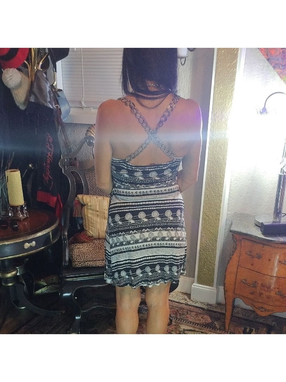 Sky Vintage Black and White Plunge Mini Dress - Picture 7 of 8